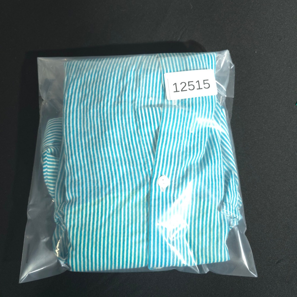 Gretchen Scott Shirt Womens L Turquoise White Striped Button Down Linen Top - Picture 11 of 11